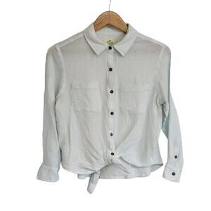 Marine Layer Light Blue Gauzy Cotton Button Up Tie Front Crop Shirt Size Medium